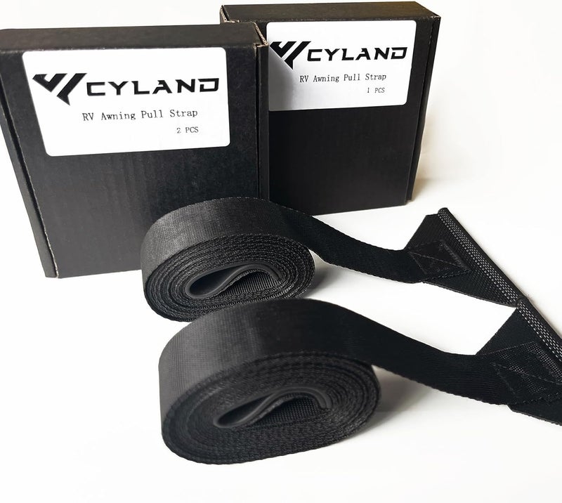 CYLAND RV Awning Accessories Pull Straps, 108inches Upgraded RV Camper Parts Fits for Travel Trailer,Universal Patio Awning Pull Straps (2pcs) Black - Image 1
